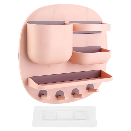 Kukyller Wall Mount Storage Box, Floating Bedside Shelf Wall Mount Adhesive Bedside Shelf Accessories Organizer with Hooks for Phone Remote (Pink)