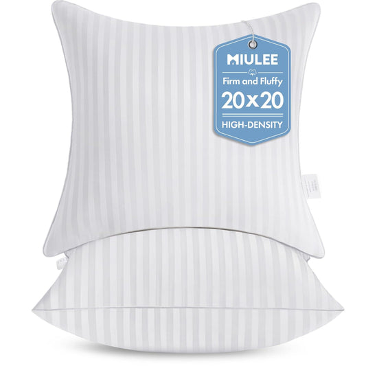 MIULEE 20x20 Throw Pillow Inserts Set of 2 Firm and Fluffy Decorative Throw Pillows for Couch Sofa Bed 100% Virgin Microfiber with Cotton Cover