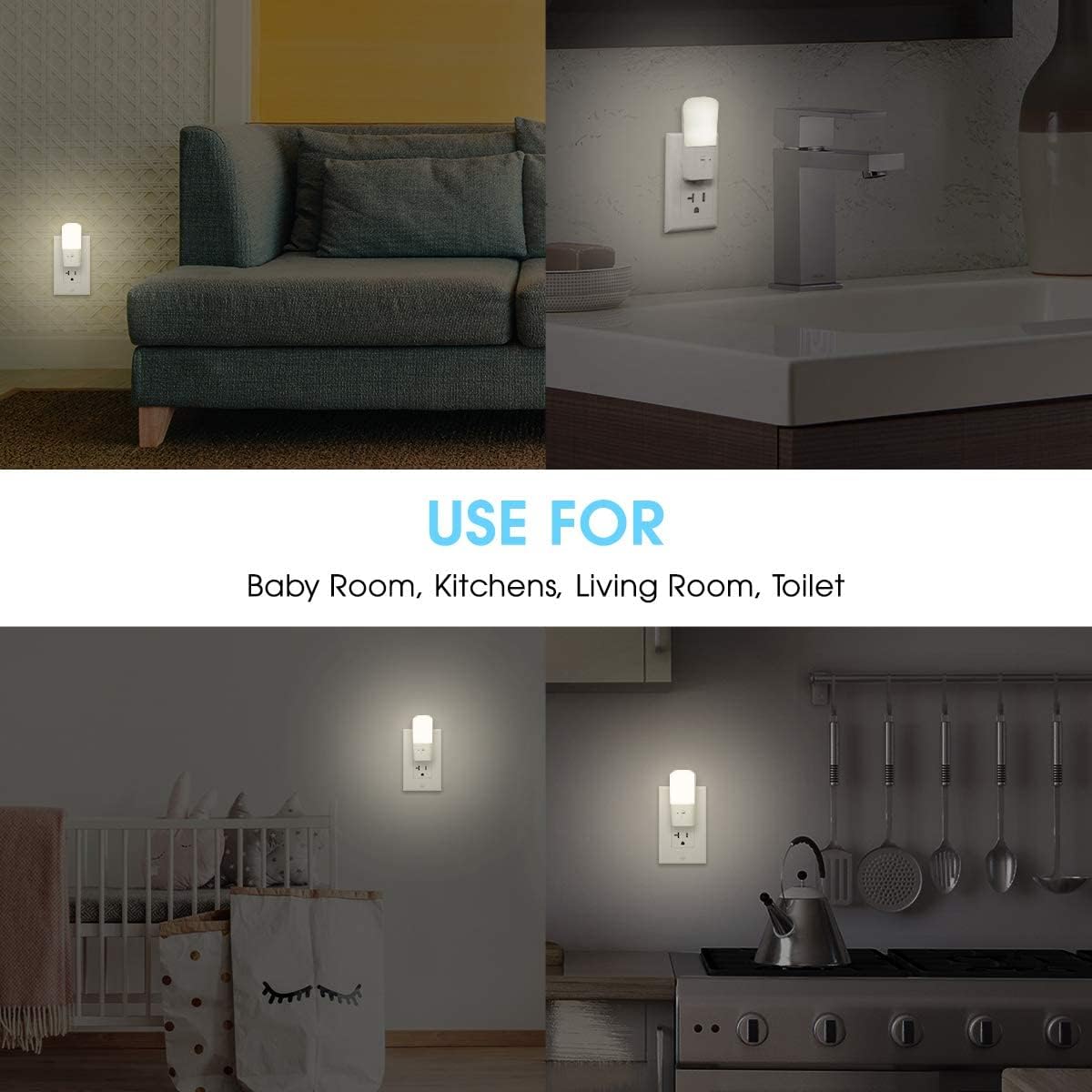 L LOHAS LED Dimmable Night Light[4 Pack], Plug in Night Light with Dusk to Dawn Sensor, Daylight 5000k from 0-80 LM Brightness Adjustable, Bright Mini Wall Night Light for Kids Room, Stairway