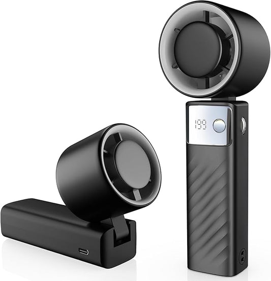 YOSHENMO Portable Handheld Turbo Fan - Foldable Mini Fan with Air Turbo Tech, 1-199 Speed Adjustment, 20H Runtime, LED Display, Battery-Powered for Indoor/Outdoor Use, Dark Black