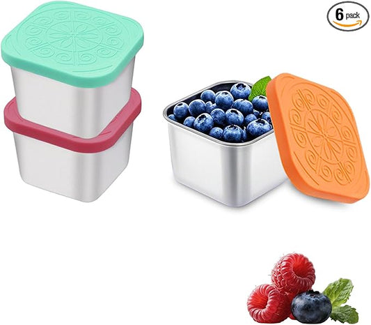 sagact 304 Premium Stainless Steel Snack Containers with Silicone Lids, Snackle Box Containers, Easy-Open Leak-Proof Kids for Taking Out for a Picnic, Lunch Box and Travel. (Red Orange Blue-3, 6 OZ)