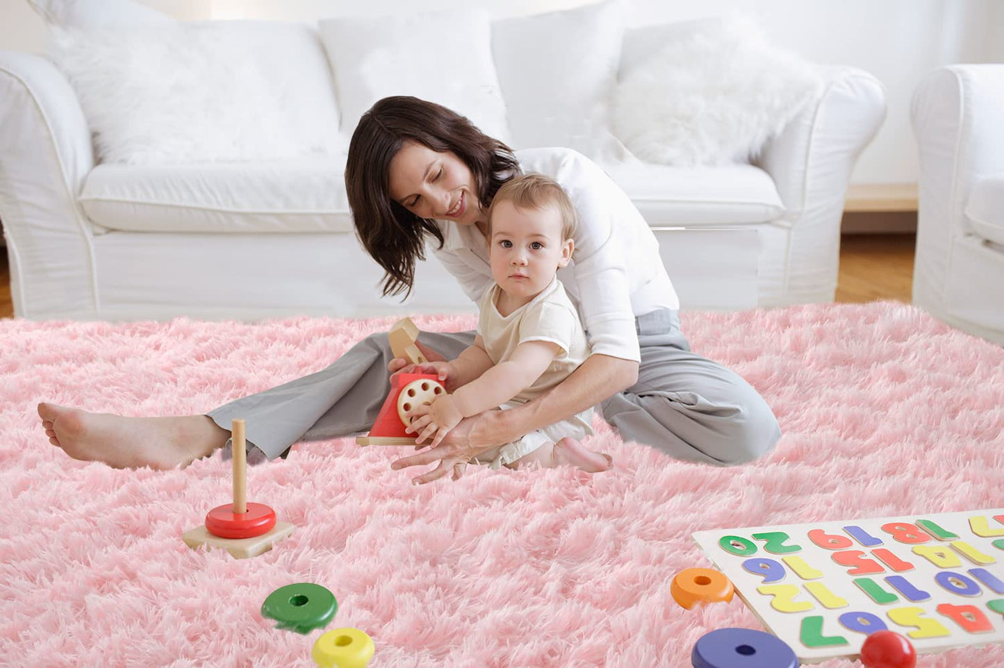 Pink Rug for Girls Bedroom 5x7: Ultra Soft Faux Fur Shag Rugs for Living Room,Modern Indoor Plush Fuzzy Carpets for Kids Nursery Dorm Room Decor