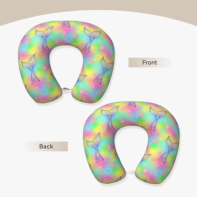 Neck Pillows for Travel Magic Tail Glitter Pink Mermaid, Women and Men Airplane Car Pillow, Neck Support U Shaped Pillow for Rest Pain Relief Sleeping