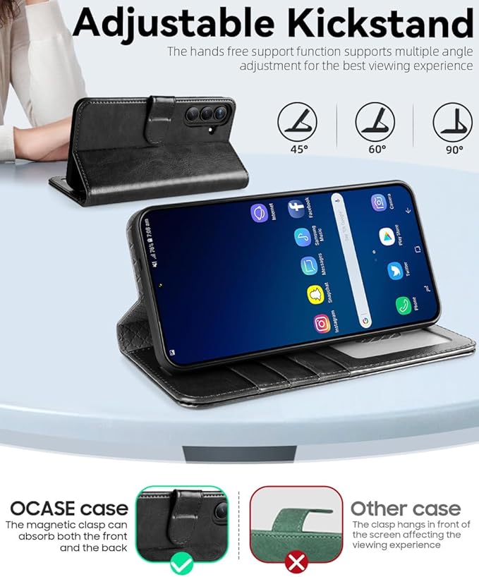 OCASE Compatible with Galaxy S25 FE Wallet Case, PU Leather Flip Folio Case with Card Holders RFID Blocking Kickstand [Shockproof TPU Inner Shell] Protective Phone Cover 2025, Black