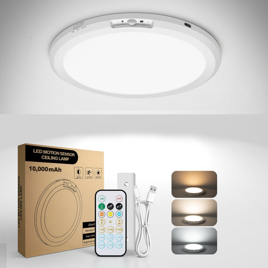 Aggforbl 10,000mAh Rechargeable Ceiling Light with Remote, 3000K/4000K/6000K, White, Model AL0302111, Waterproof, Battery Powered