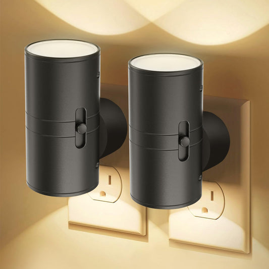 JIURUN LED Night Light Plug in, Modern Night Lights Plug into Wall, Dusk to Dawn Sensor, Soft White 3000K, 0-80LM Adjustable Brightness, for Hallway Bedroom Stairway, 2 Pack