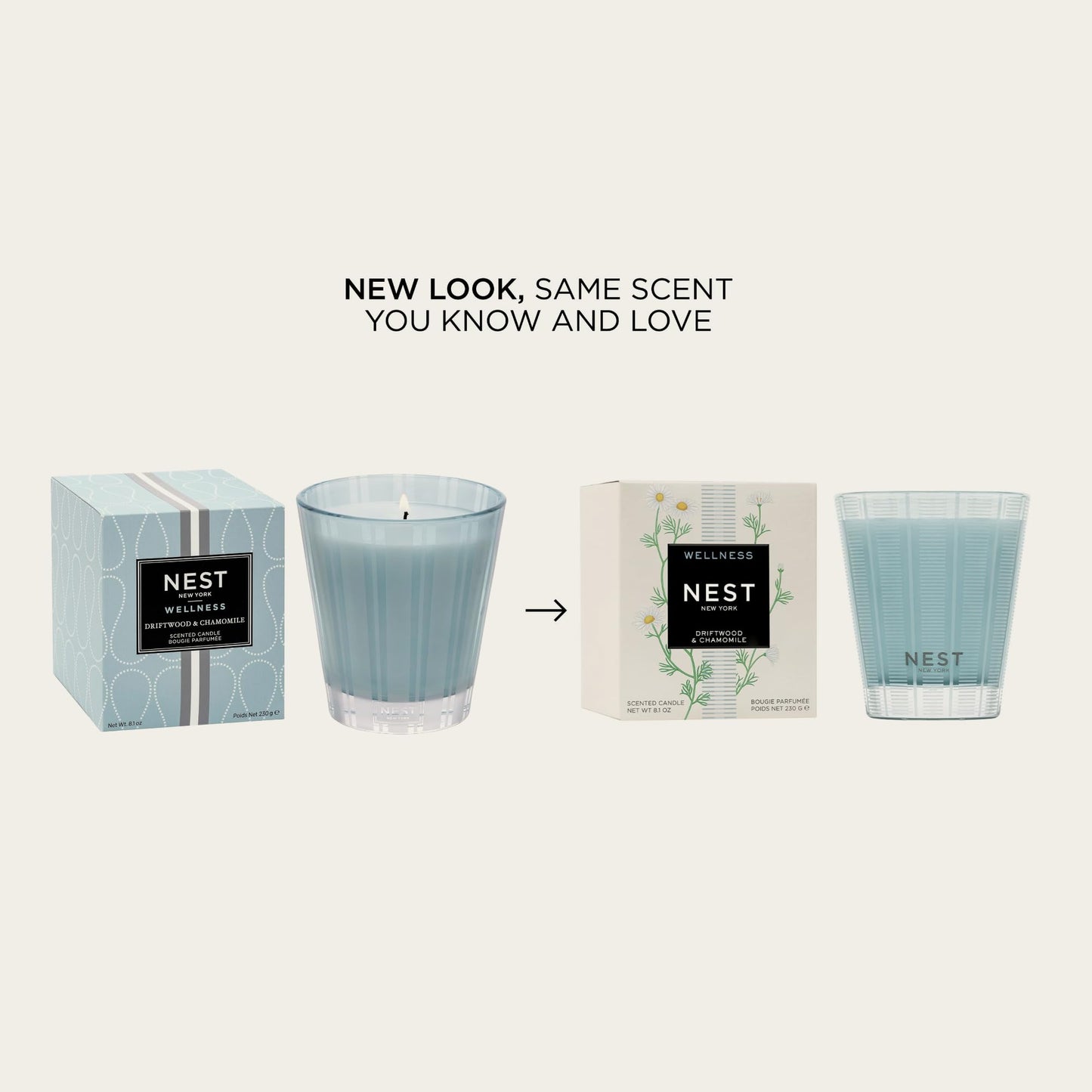 NEST New York Scented Classic Candle, Driftwood & Chamomile - 8.1 oz - Up to 60-Hour Burn Time - Reusable Glass Vessel