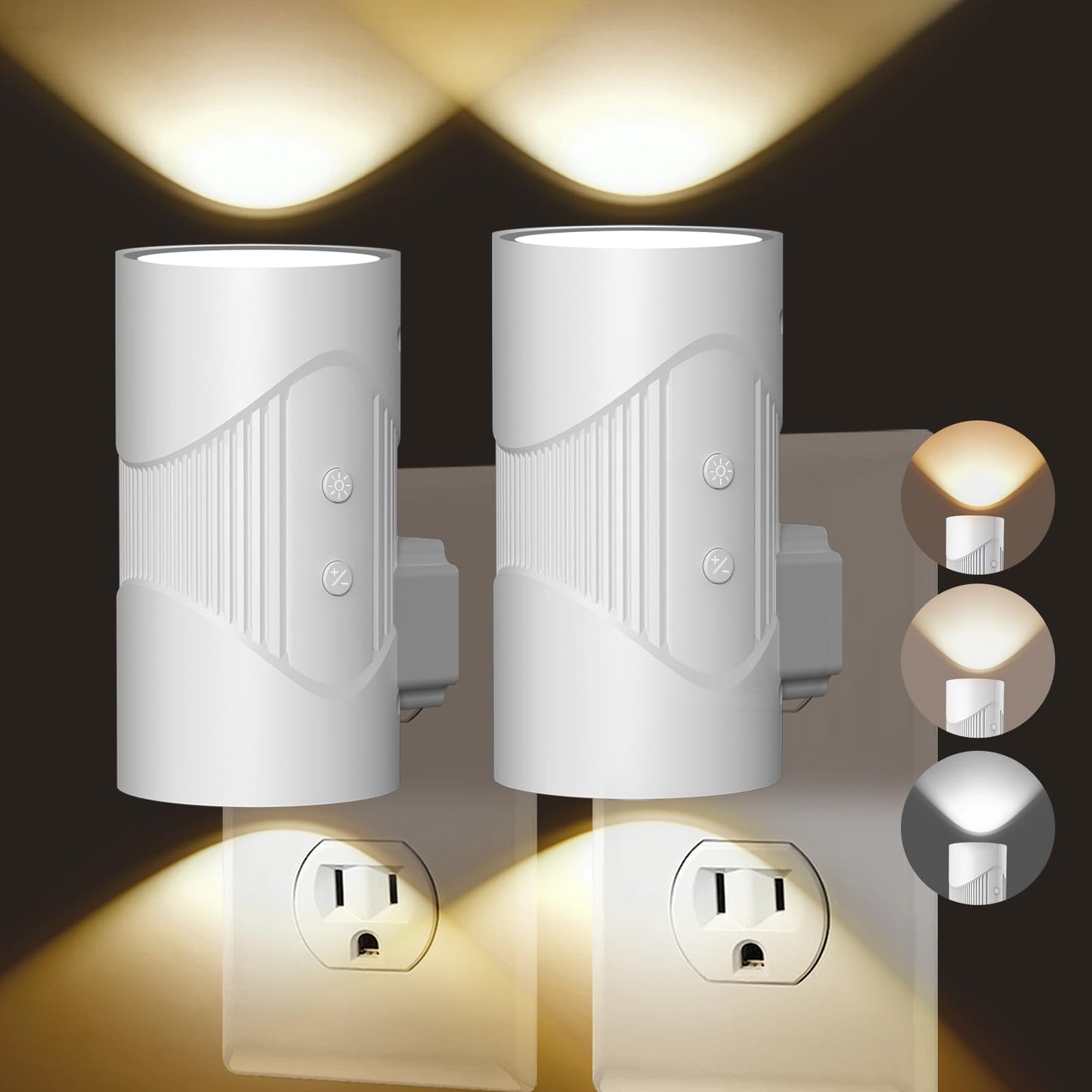 easuntec Night Light, Night Lights Plug into Wall, Warm Led Night Light, Dusk to Dawn Light Sensor, 3 Light Modes, Dimmable Night Lights for Bedroom Bathroom Hallway Kitchen Stairs (White, 2 Pack)