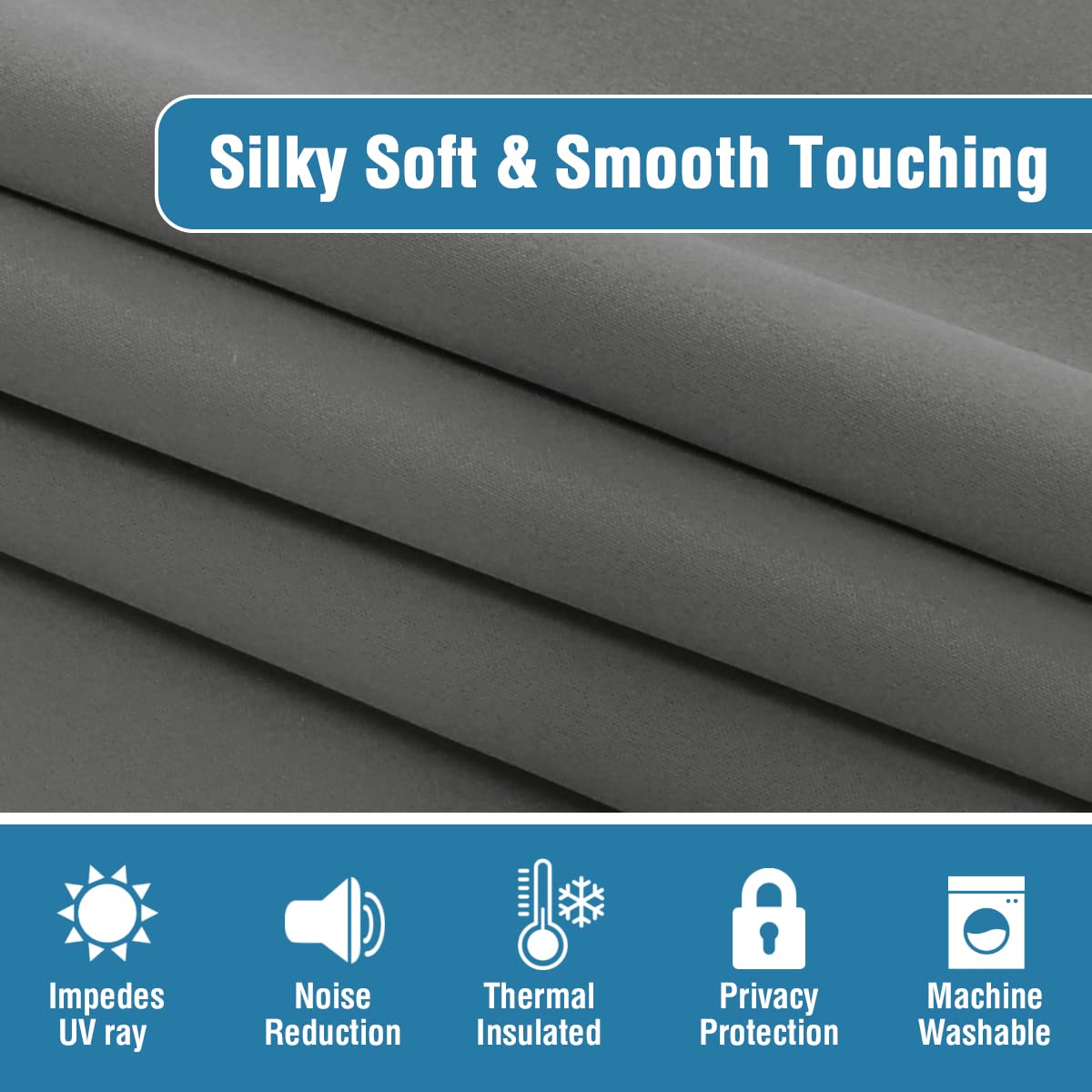 H.VERSAILTEX 100% Blackout Curtains Thermal Insulated Full Blackout Grommet Curtains for Living Room Energy Efficiency Window Drapes for Bedroom with Black Liners (1 Panel, 52x84 Inch, Grey)