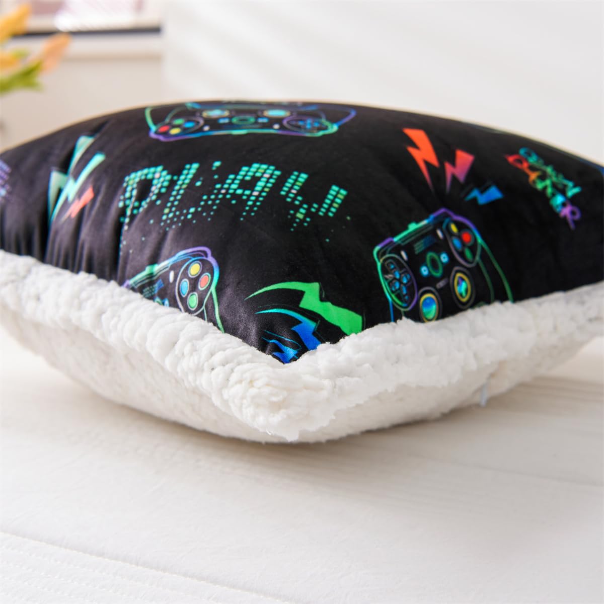 Holawakaka Reading Pillow with Arms Gamer Print Plush Bed Rest Pillows for Kids Teens Petites Sitting in Bed, Sofa, Chair, Lounge, Back Cushion with 1pc Decorative Pillowcase