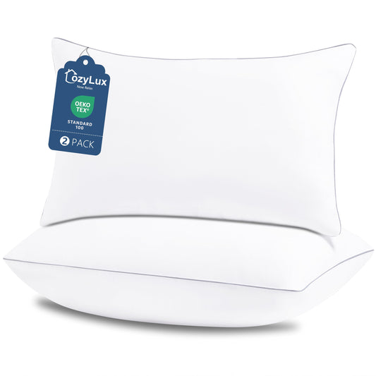 CozyLux Soft Supportive Bed Pillows for Side and Back Sleepers, Oeko-Tex Certified Down Alternative Filling, Hotel Quality Fluffy Sleeping Pillow, White, Queen - 18" x 28", 2 Pack