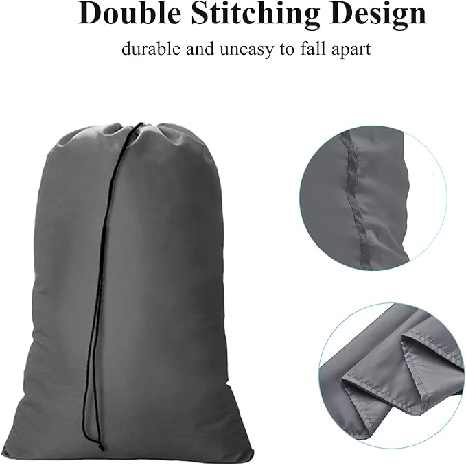 OTraki 2 Pack Grey Laundry Bags 24x32 Inch Heavy Duty Laundry Basket Liners Medium Drawstring Wash bag Dirty Clothes Machine Washable Laundry Travel Storage Bags for College Home Dorm