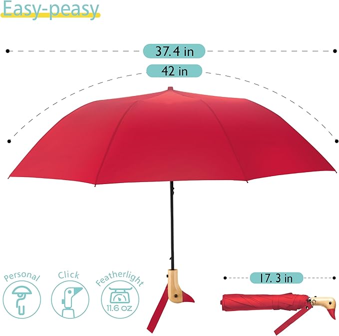 Duck Umbrella - Compact Travel Umbrella with a Cute Duck Head Handle for Women