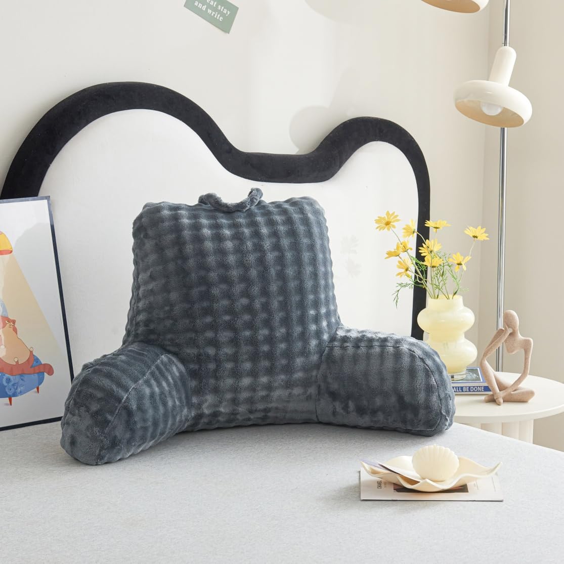 UGEYAO Reading Pillows for Sitting in Bed Kids/Teens/Adults, Velvet Back Pillow Bed Sitting Up, Back-Rest Support Cushion for Sit Up on Couch, Sofa, and Floor, Dorm Essentials (Grey, Standard)