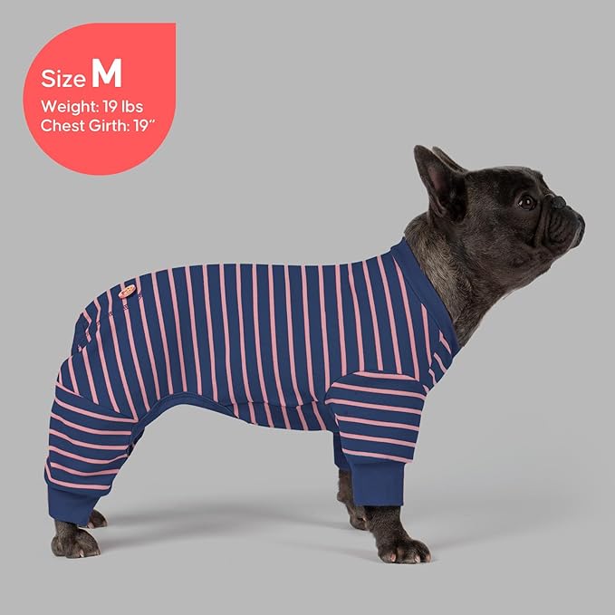 KYEESE Dog Pajamas, Stretchable Velvet Fleece 4 Legs Doggie Onesie, Striped Dog PJS for Small Dogs, Puppy Pajamas Soft Cozy Pet Outfit, Comfortable Sleepwear Cat PJS,Navy Blue Striped, X-Small