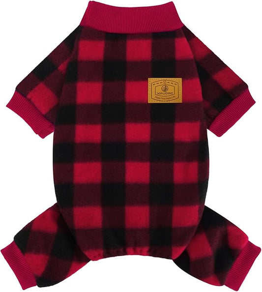 XPUDAC Dog Christmas Pajamas Plaid Dog Clothes for Small Medium Dogs Girl Boy Fleece Pet Sweater for Winter Christmas(Large)
