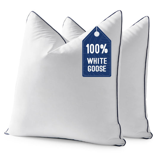 MIULEE Goose Feather Down 20x20 Pillow Insert Set of 2 with 100% Down-Proof Cotton Cover, Soft Fluffy Decorative Pillow for Sofa Bed Couch Living Room White