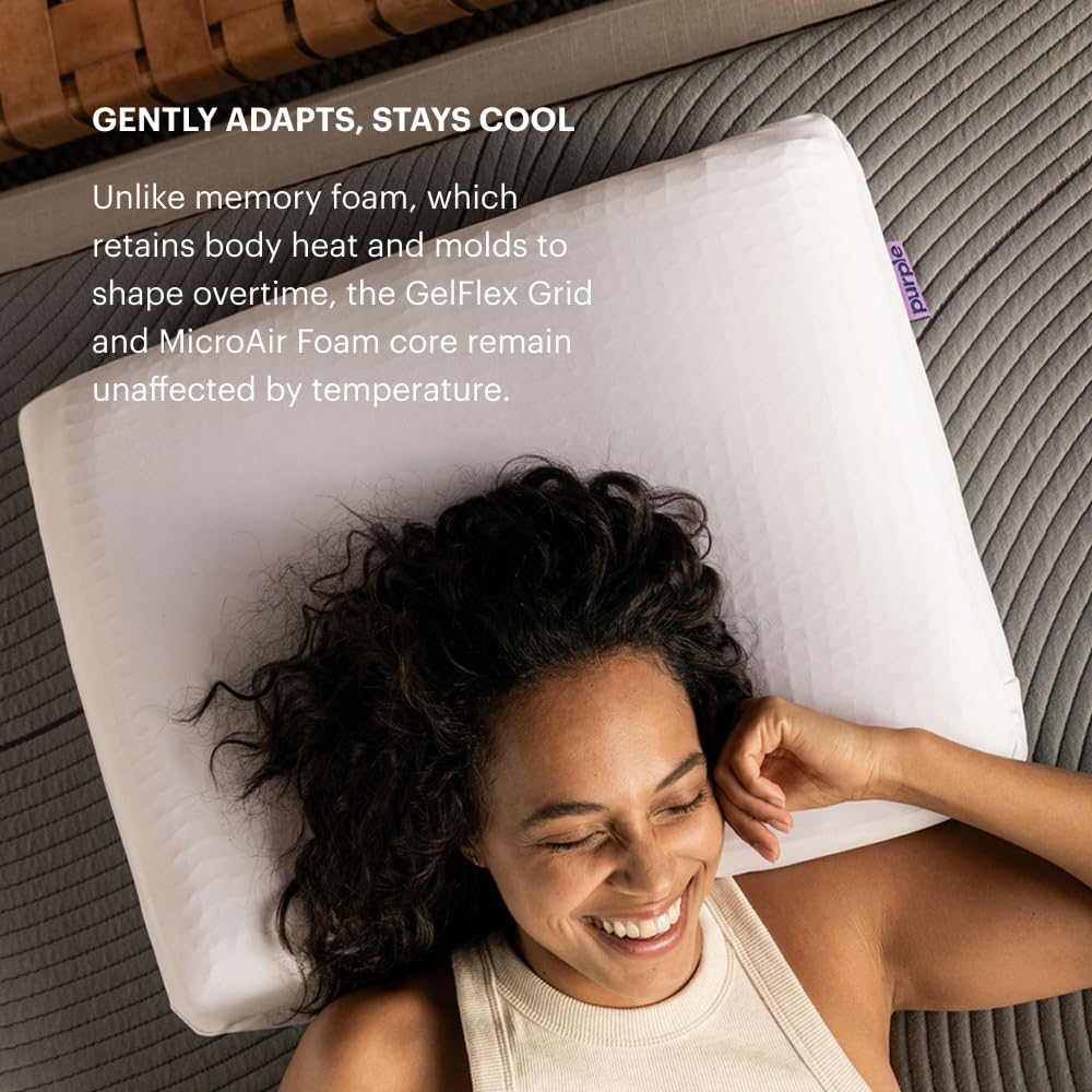 Purple DreamLayer Pillow - King Size - Cooling Memory Foam Alternative Neck Pillow, Soft Contour-Hugging GelFlex Grid and MicroAir Foam, Adjustable Loft, Pressure-Relieving Support