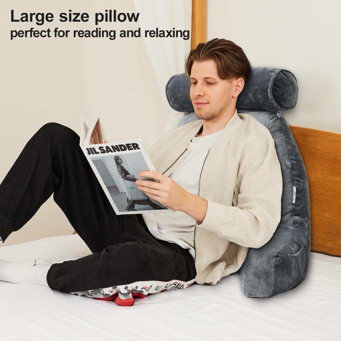 mittaGonG Reading Pillow Neck Support Arm Pockets Adult Bed Back Support