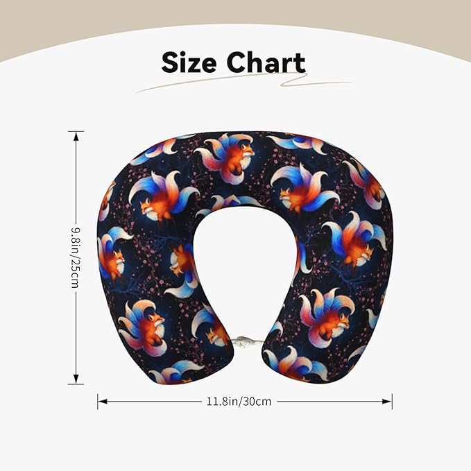 Unique Travel U Shaped Pillows Cherry Flowers Blossom Magic Anime Fox for Airplanes Car Flight, Comfortable Chin Head Neck Cushion Supporting, Polyester Removable Cover