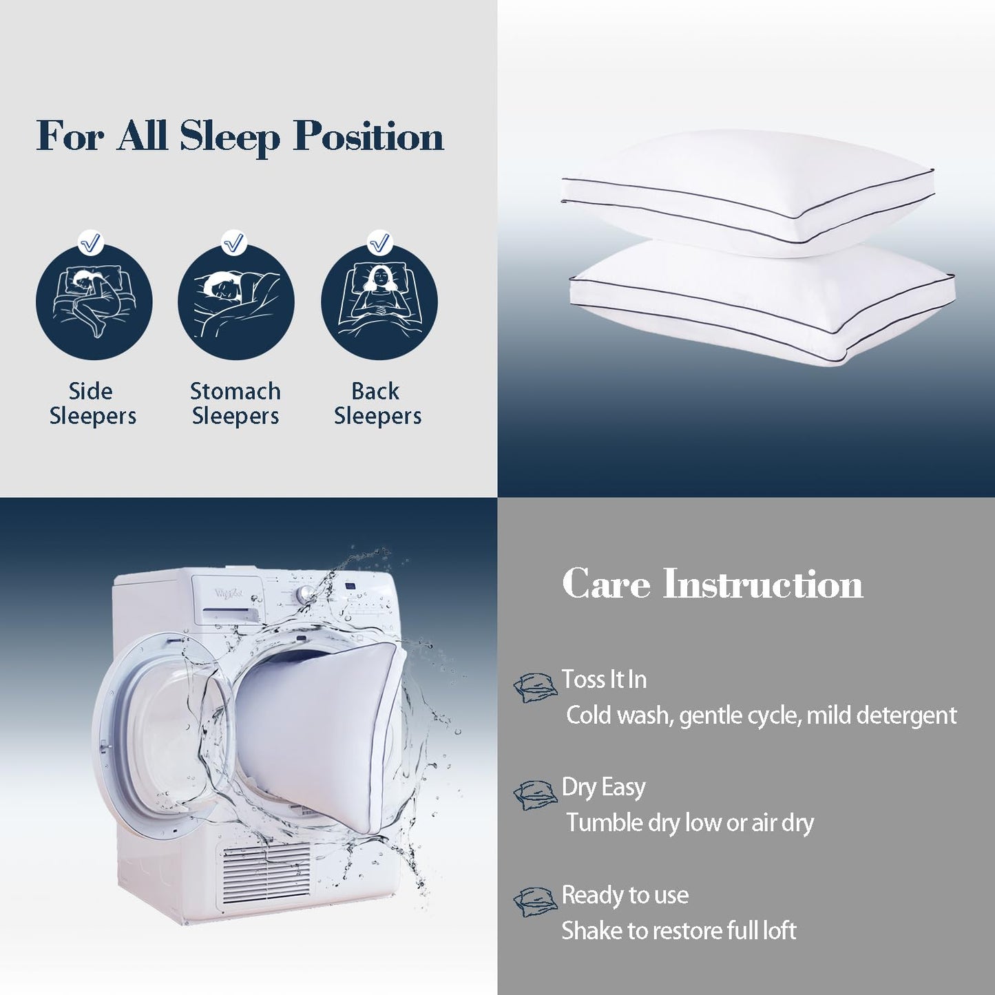 SHOUREN Goose Down Pillows King Size Set of 2, Fluffy Soft Bed Pillows for Sleeping, Down-Filled Pillow Insert with Gusseted Design, Perfect for Back, Side or Stomach Sleepers, 18 * 34"