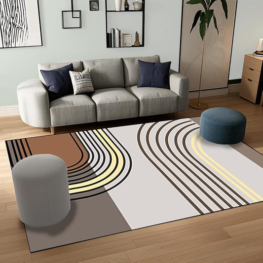 Abstract Washable Area Rug 4x6 Non Slip Durable High-Flow Carpet Contemporary Semi-Circular Line Area Carpet, Suitable for Living Rooms, Bedrooms and Home Offices