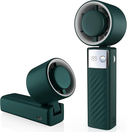 YOSHENMO Portable Handheld Turbo Fan - Foldable Mini Fan with Air Turbo Tech, 1-199 Speed Adjustment, 20H Runtime, LED Display, Battery-Powered for Indoor/Outdoor Use Dark Green