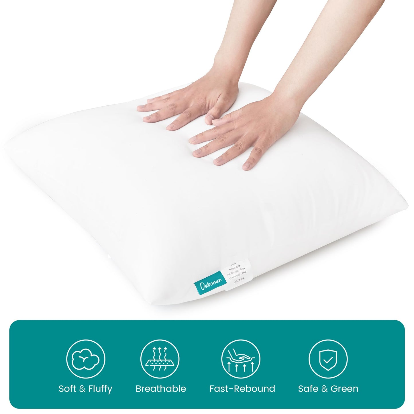 Oubonun 18 x 18 Throw Pillow Inserts - Soft, Plush & Decorative Down Alternative Pillows for Couch Sofa Bed, Machine Washable - White, Pack of 2