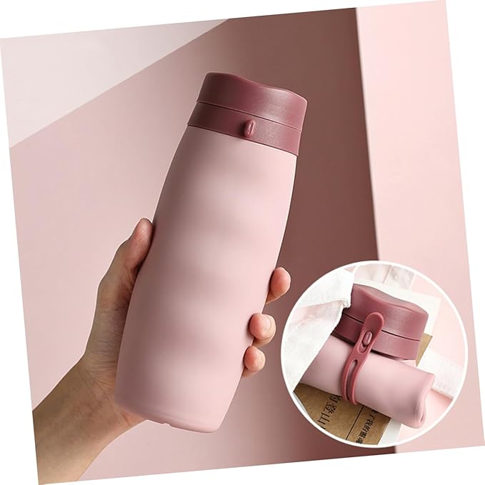 POPETPOP Foldable Portable Water Bottle Silicone Sports Cup Lightweight Travel Mug for Hiking Camping Cycling Pink