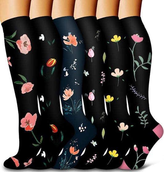 Bluemaple 6 Pack Copper Compression Socks for Women and Men Circulation-Best Support for Medical, Running,Nursing,Athletic