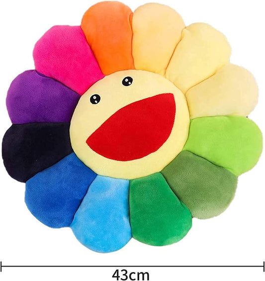 LZCNM Smile Face Flower Plush Black Pillow, Colorful Flower Face Sunflower Pillow, Cute Room Decor for Home Reading Sofa Couch Bedroom Car (Rainbow, 43CM)