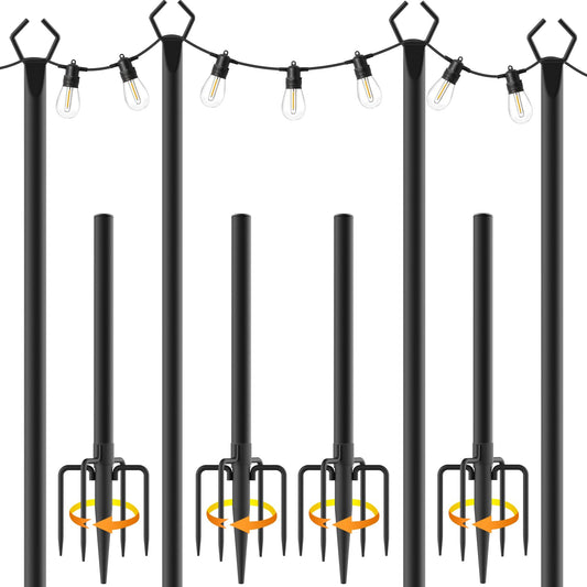 AILBTON 10Ft String Light Poles 4 Pack,Light Poles for Outside Lights,Outdoor with Fence Brackets Hanging Lights,Metal Stand Deck Patio Backyard