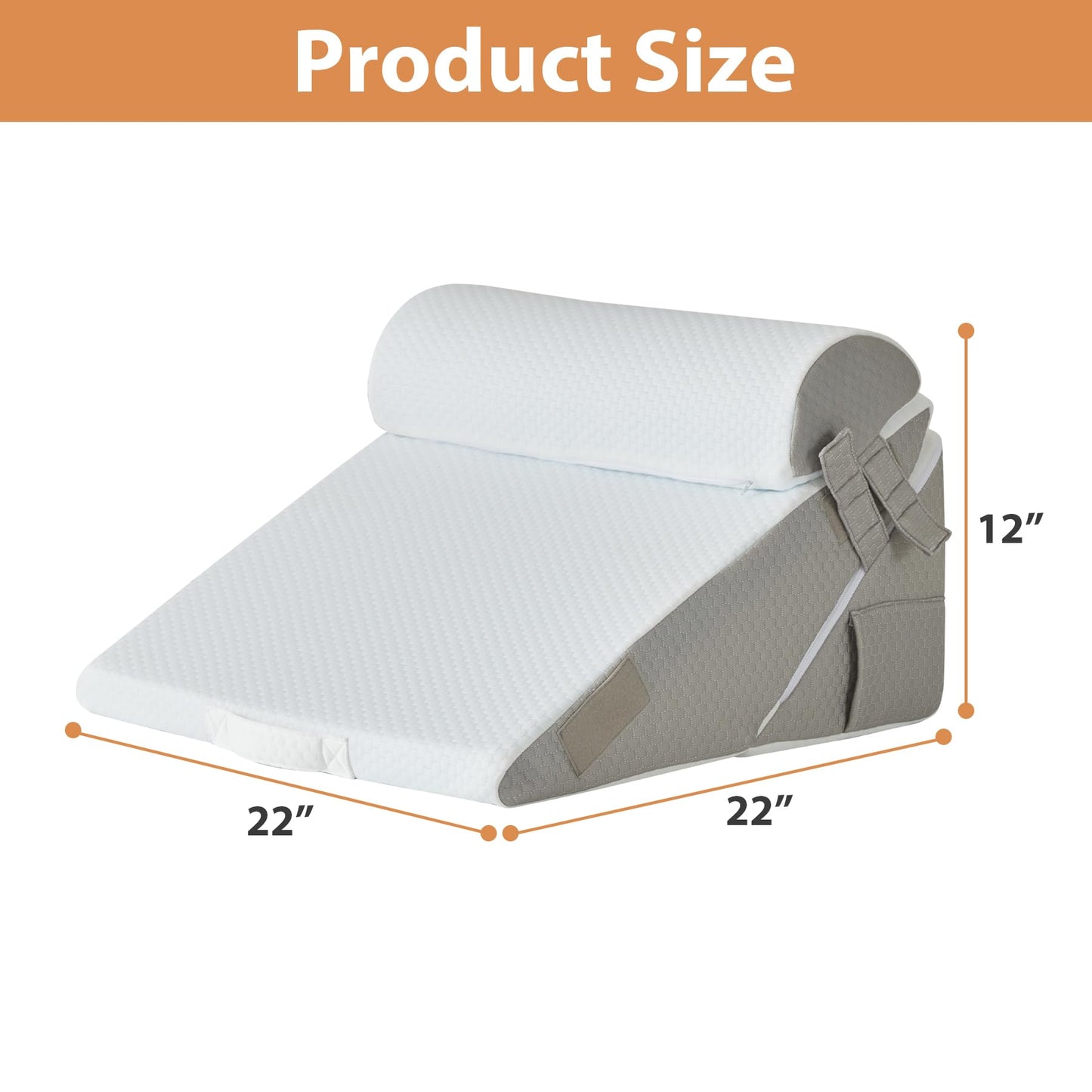 BIEEZZK Wedge Pillow Set for After Surgery, Wedge Pillow for Acid Reflux, Bed Wedge Pillow with Adjustable 9&12inch for Headboard,Sleeping, Orthopedic Memory Foam for Neck&Back Support, White/Grey