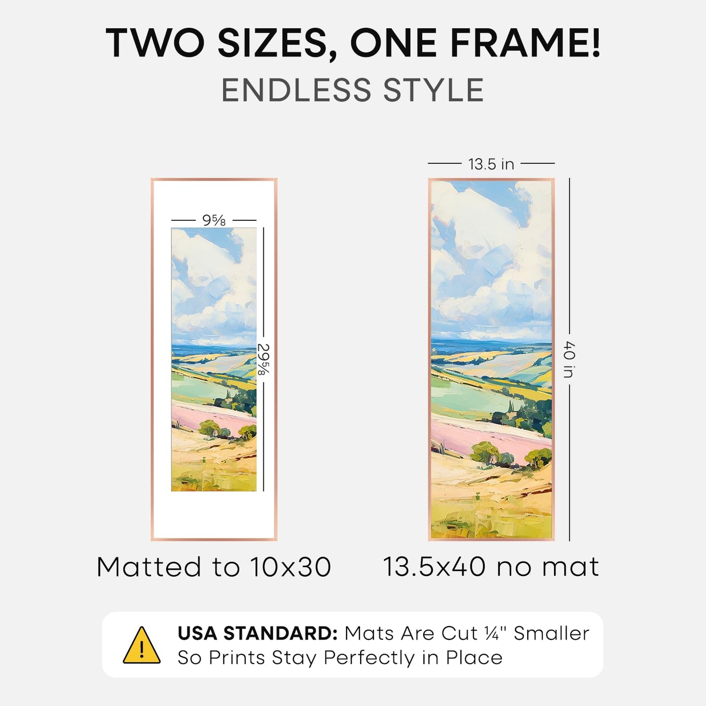 Homeforia 13.5x40 Rose Gold Picture Frame, High End Metal 13.5x40 Panoramic Poster Frames with Mat 10x30 Photo, 13.5 x 40 Frame Matted to 10 x 30 Art, 40x13.5 Frame, Tempered Glass, Wall Kit, Set of 1