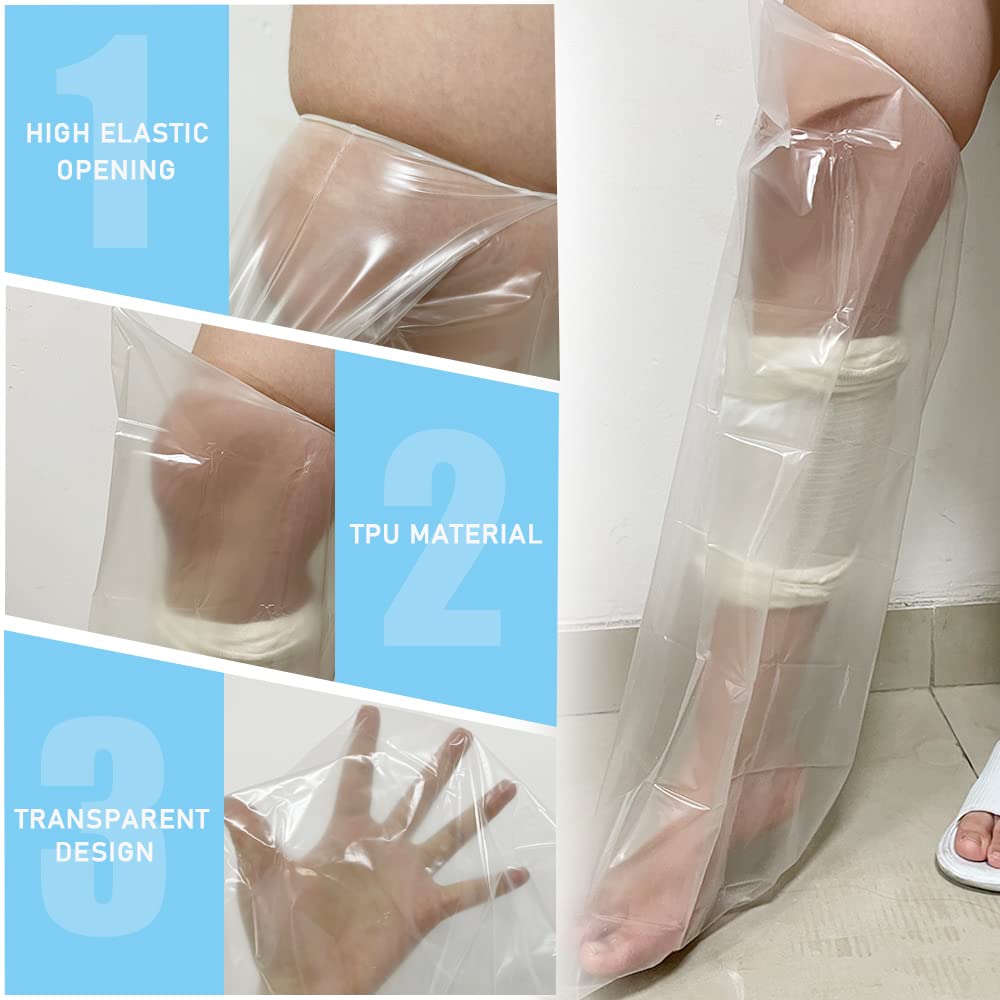 UMTEC 2pcs Leg Cover for Shower - Adults Leg Wound Protector for Bathing, Reusable Waterproof Cast Guard Sheet for Broken Bones, Burns, Wounds, Fits Upper Knee 17" to 23"