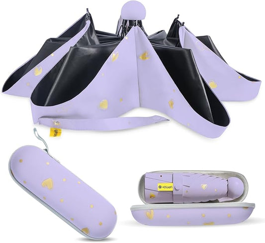 Compact Travel Umbrella - Mini Manual Umbrella for Purse, Windproof & UPF 50+ Sun & Rain Protection, Lightweight Portable Folding with Case for Women, Men，Kids