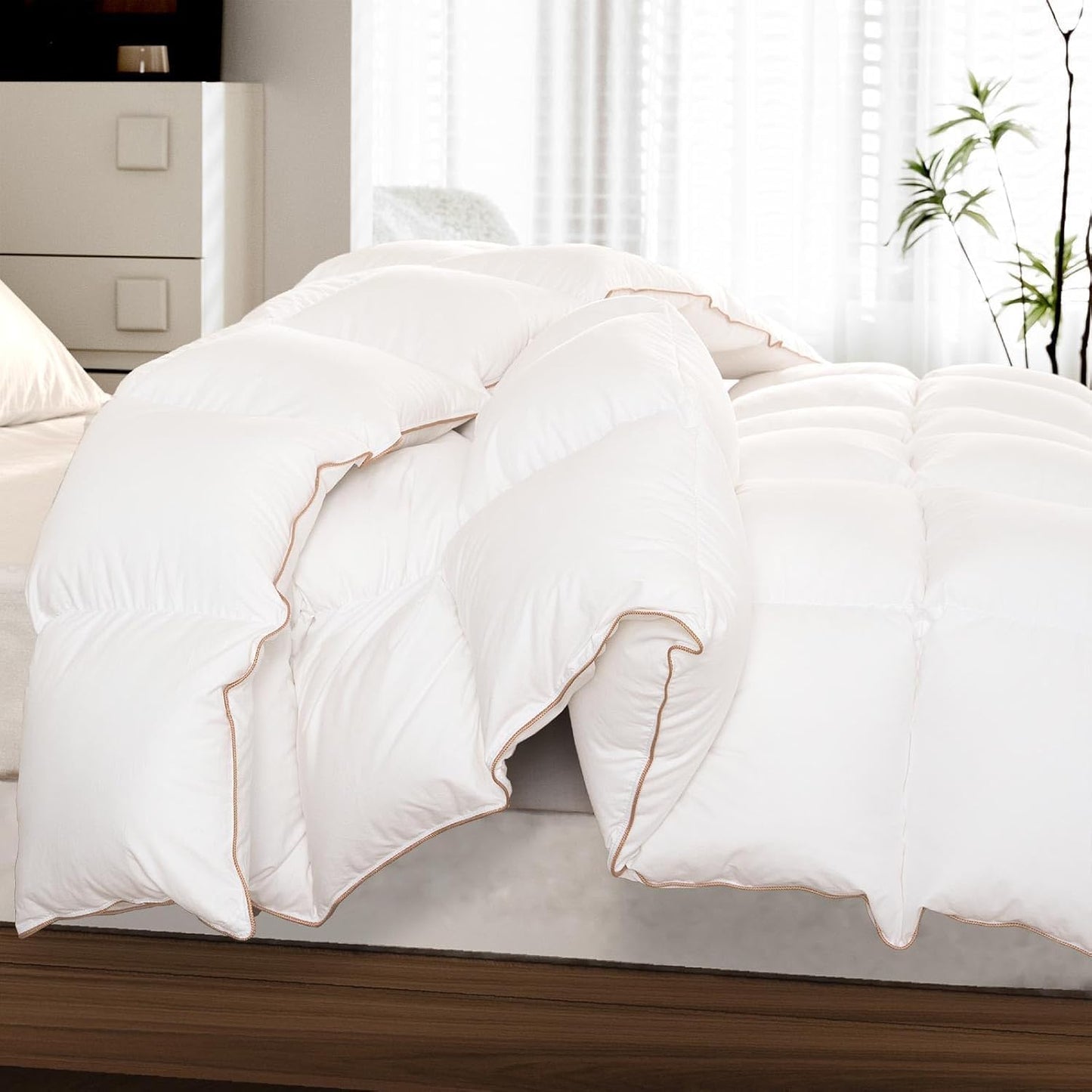 Down Comforter King Size – All Season Medium Weight Fluffy White Duvet Insert, Warm Feather Bedding, Soft 100% Cotton Cover, 90x106 Inch