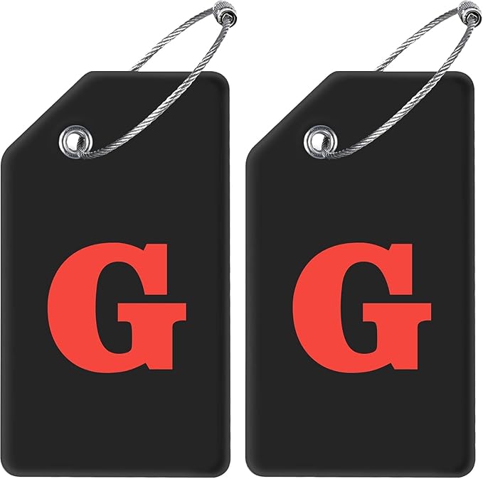 Gostwo 2 Pack Silicone Luggage Tags for Suitcases, 26 Initial Letter Baggage Labels Handbag School Bag Suitcase Instrument Tag with Stainless Steel Loop(Black & White) (Letter G)