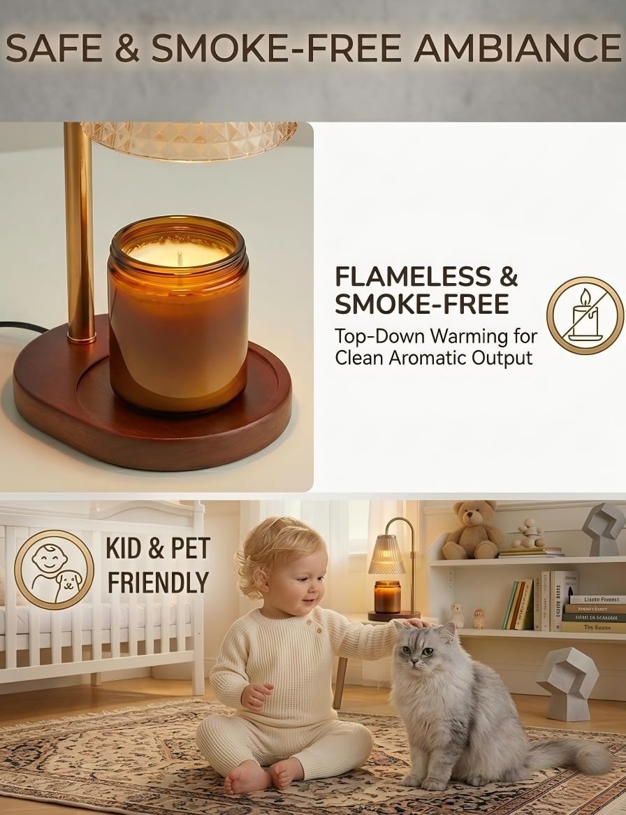 kuttipaw Candle Warmer Lamp with Timer & Dimmer, Birthday Gift for Women, Mom, Sister, Housewarming Gifts for Home Decor, Smokeless Height Adjustable Wax Melterfor Scented Candles (2 Bulbs Included)