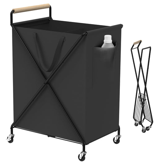 Foldable Metal Laundry Basket with Wheels, 2-Section Rolling Laundry Hamper, 37 Gallons (140L), Only 4LB, Removable Liner, Steel Frame with Handle