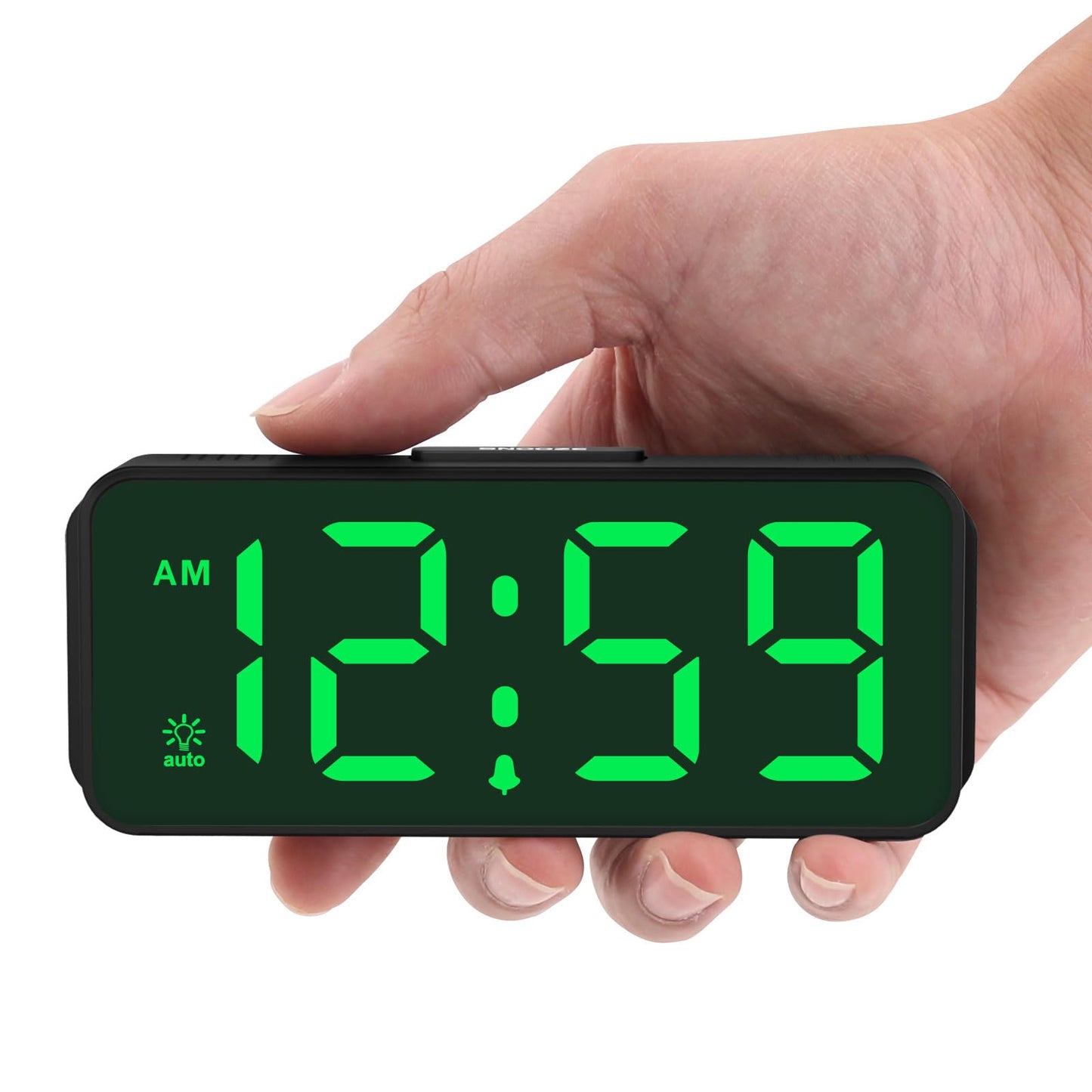 Peakeep Small Mini Battery Powered Digital Alarm Clocks for Bedrooms Bedside, Cordless Tiny Travel Portable Desk Clock, Large Numbers Auto Dimmable, LED Display 4 Dimmers, 5 Alarm Volumes