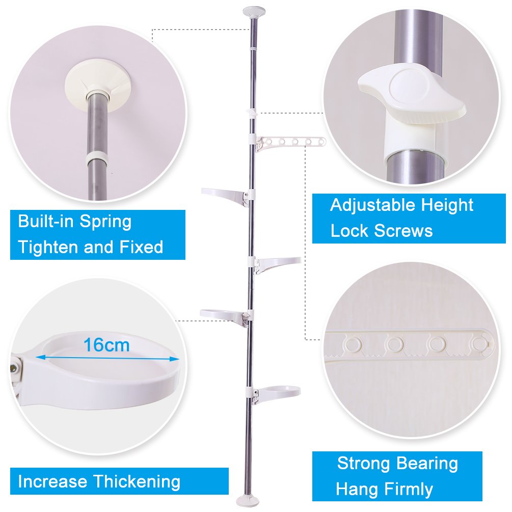 BAOYOUNI 5-Tier Tension Rod Plant Holder Pole, Flower Display Stand Rack Stainless Steel Decorative Shelf, Ivory