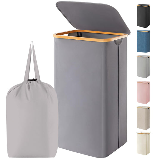 Lifewit 100L Laundry Basket with Lid, Clothes Hampers for Laundry with Bamboo Handles and 1 Removable Bag, Large Foldable Laundry Hamper for Bedroom, Bathroom, Dorm, Laundry Room, Gray
