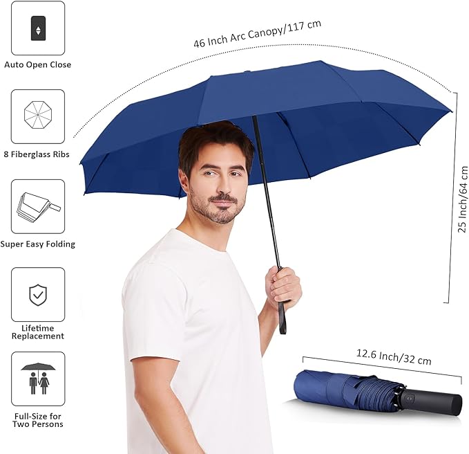 BAODINI Windproof Umbrella for Rain Folds Easily Automatic Open Close 46 inch Compact Travel Portable Umbrella for Men and Women