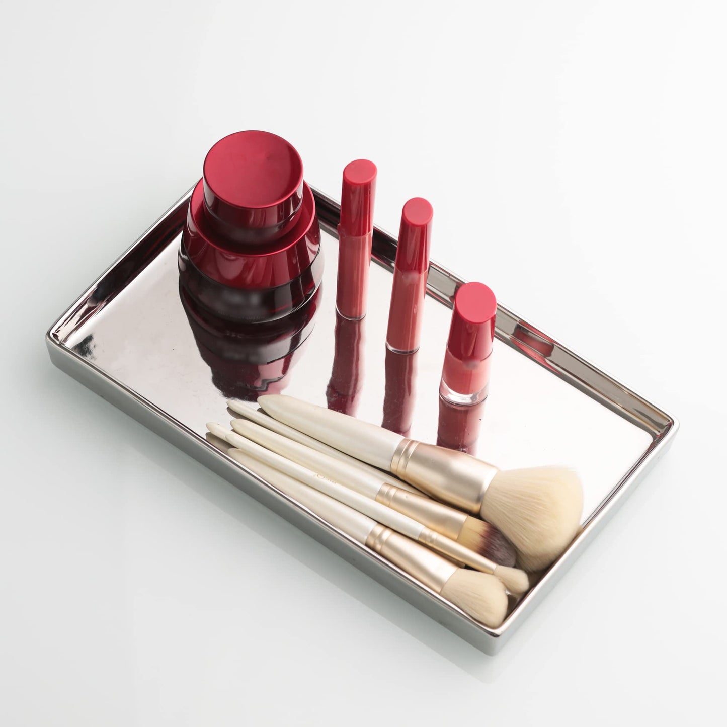 Redelaenor Ceramic Trinket Tray Rectangte Vanity Jewelry Organizer Makeup Mirror Tray Silvery Medium