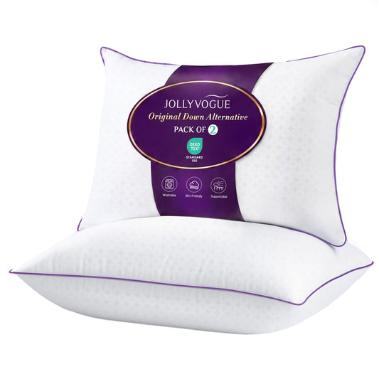 JOLLYVOGUE Firm Pillows Queen Size Set of 2, Supportive Bed Pillows with Oeko-Tex Certified Down Alternative Fill, Fluffy Hotel Quality for Back, Stomach and Side Sleepers