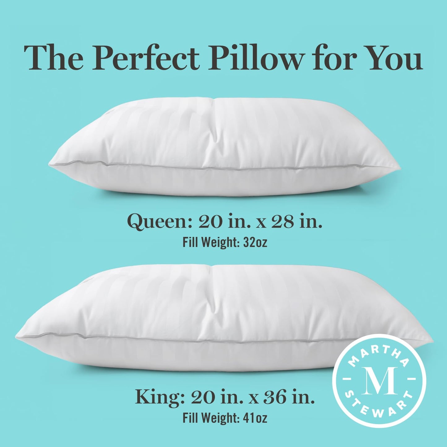 Martha Stewart Hotel Collection Pillow 500 Thread Count Damask Stripe Embroidered Feathers Soft Hypoallergenic 100% Cotton King Size Set of 2