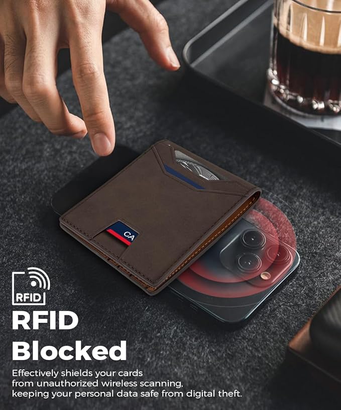 7worldlet Slim RFID Blocking Wallets for Men Synthra™ Ultra Leather Bifold Minimalist Wallet 11 Cord Holder Thin Mens Wallet with Gift Box (Brown+Light Brown)