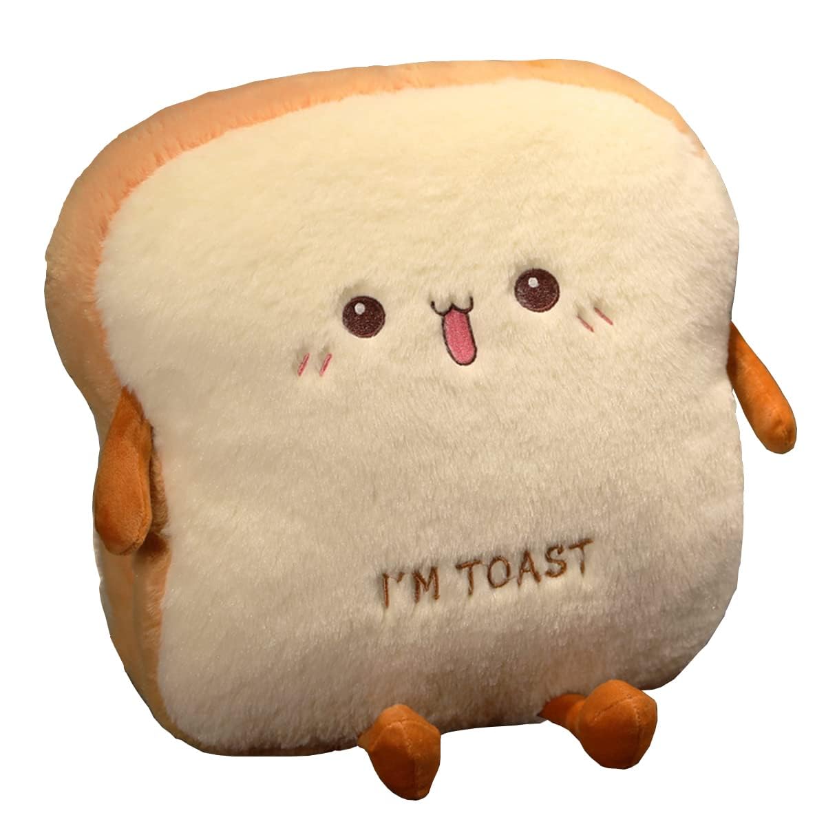 Goylmc Toast Bread Plush Pillow, Bread Stuffed Pillow,Food Plush Pillow with Hand Pocket Great Gift Choice for Kids Adults (15.7 * 13.7 in,Cute)