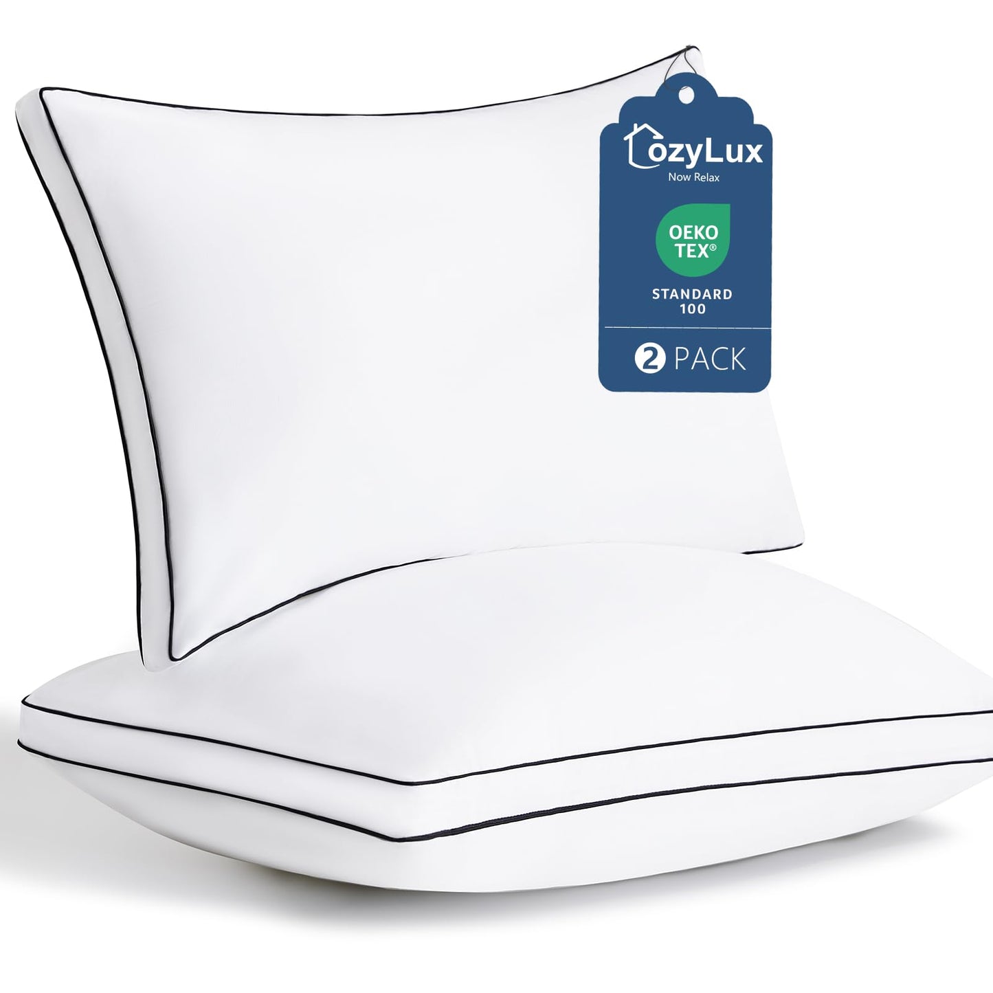 CozyLux Pillows Queen Size Set of 2, Soft and Supportive 3D Down Alternative Bed Pillow for Sleeping 2 Pack White, Luxury Hotel Quality Gusseted Bedding Pillow for Back, Stomach or Side Sleepers 18x28